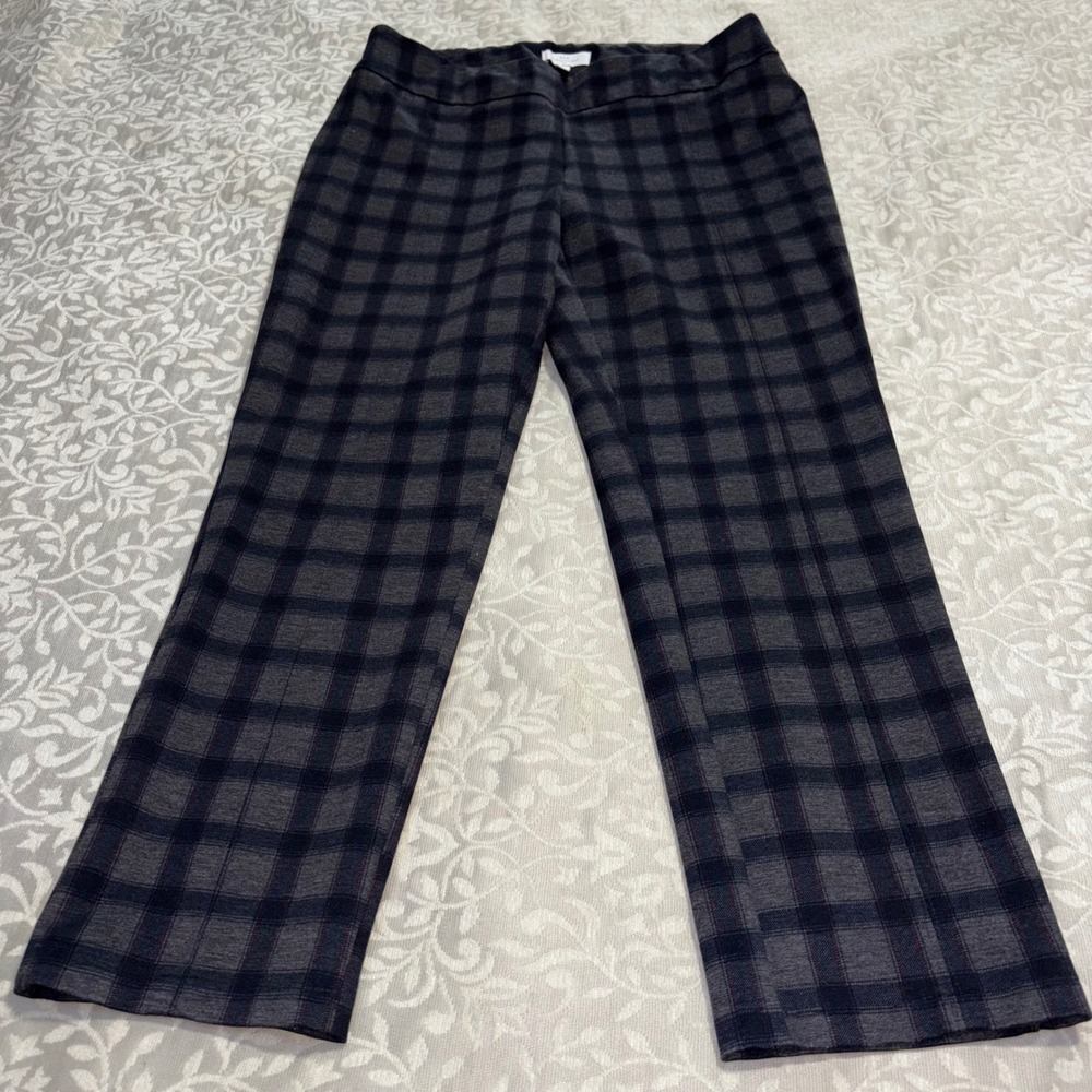 New Directions Womens XL Gray Black Plaid Pull On Ankle Pants Stretch (E8)